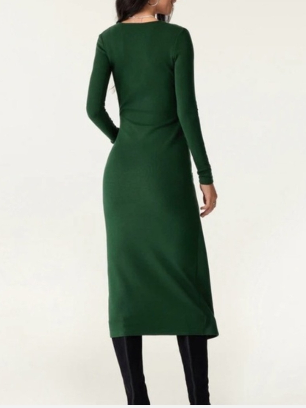 NWT OGL Forest Green Wrap Midi Dress- V- neck Women's Size S - Picture 2 of 11